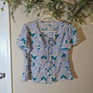 Compania Fantastica Lilac Floral Tie Flutter Sleeve Blouse